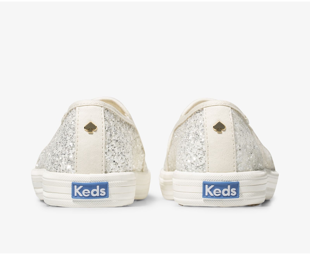 Keds Slip Ons White - Kate Spade new york Double Decker Glitter - Womens NUHYIJ-716